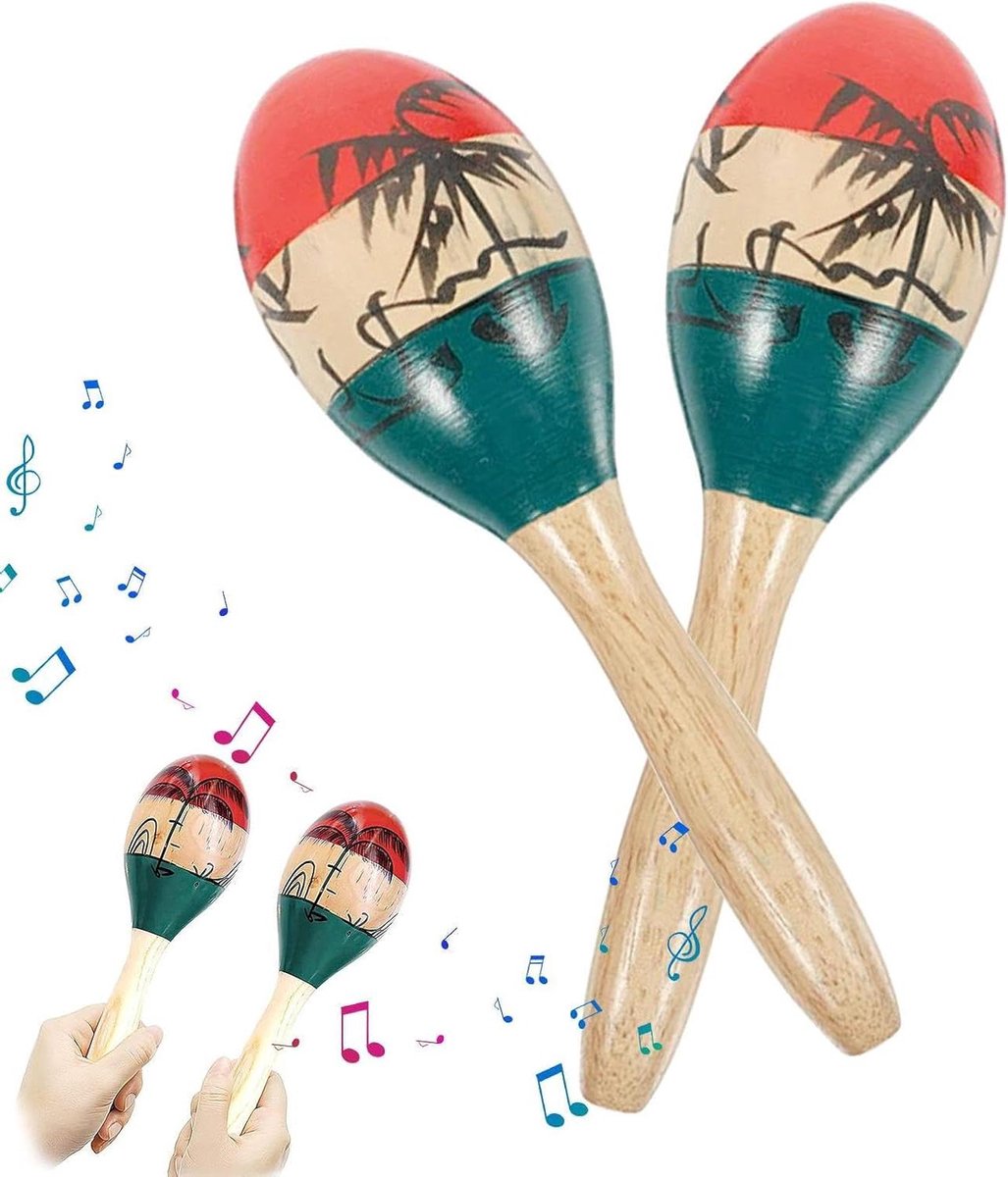 Houten Maracas - Ritmische Shakers - Muziek Maken - Levendige Kleuren - 24.5x7.5cm - Multicolor