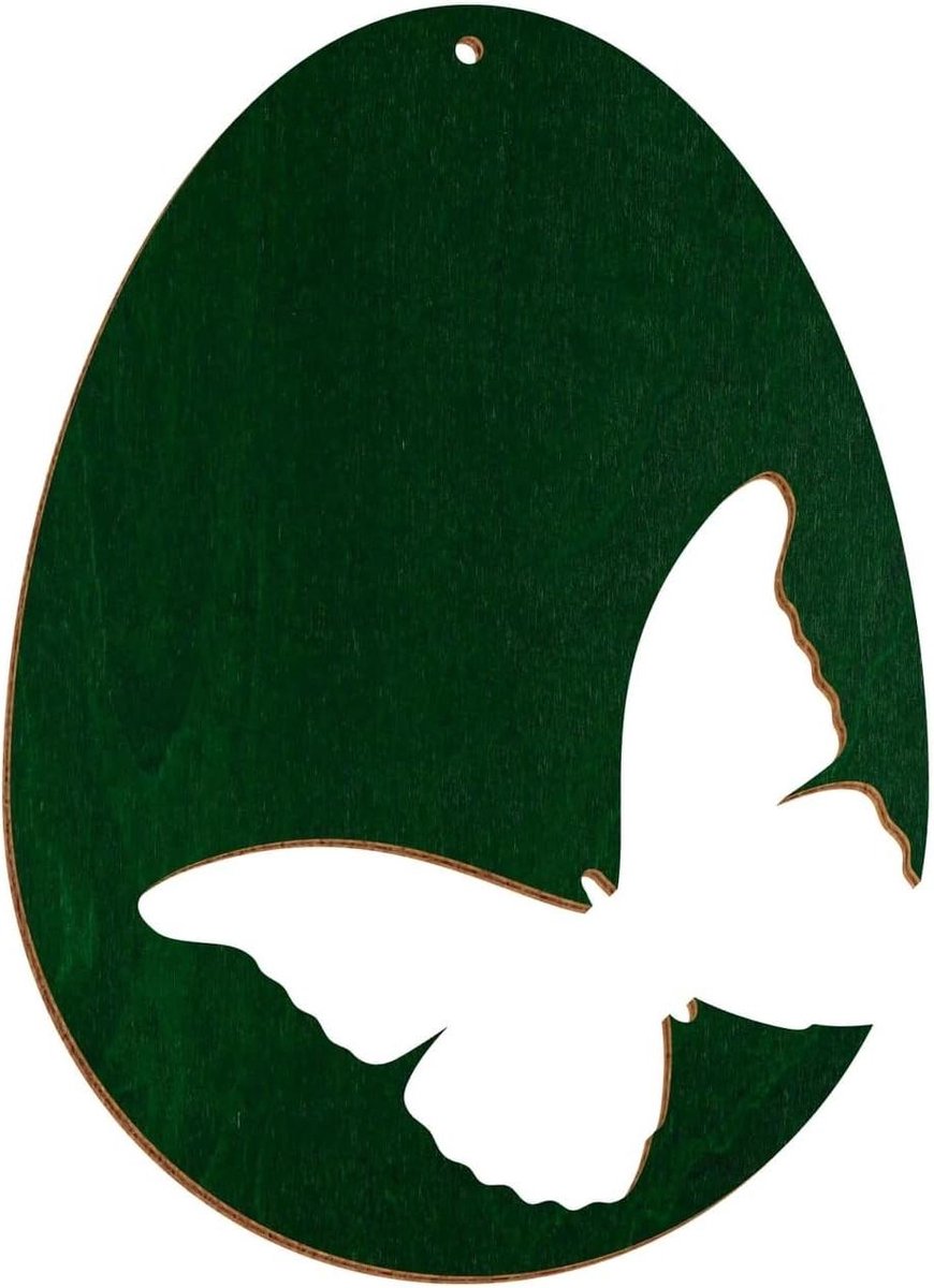 Houten Paasei - Paasei Hout - Paasdecoratie Knutselen - Gelaserd Bruine Rand - 39 cm Hoog - Donkergroen