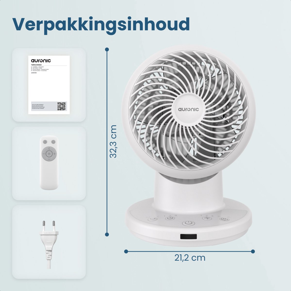 Auronic Tafelventilator - Mini Ventilator - Met Afstandsbediening en Timer - Automatische Oscillatie 85° - 9 Meter Luchtstroom - Wit — afbeelding 8