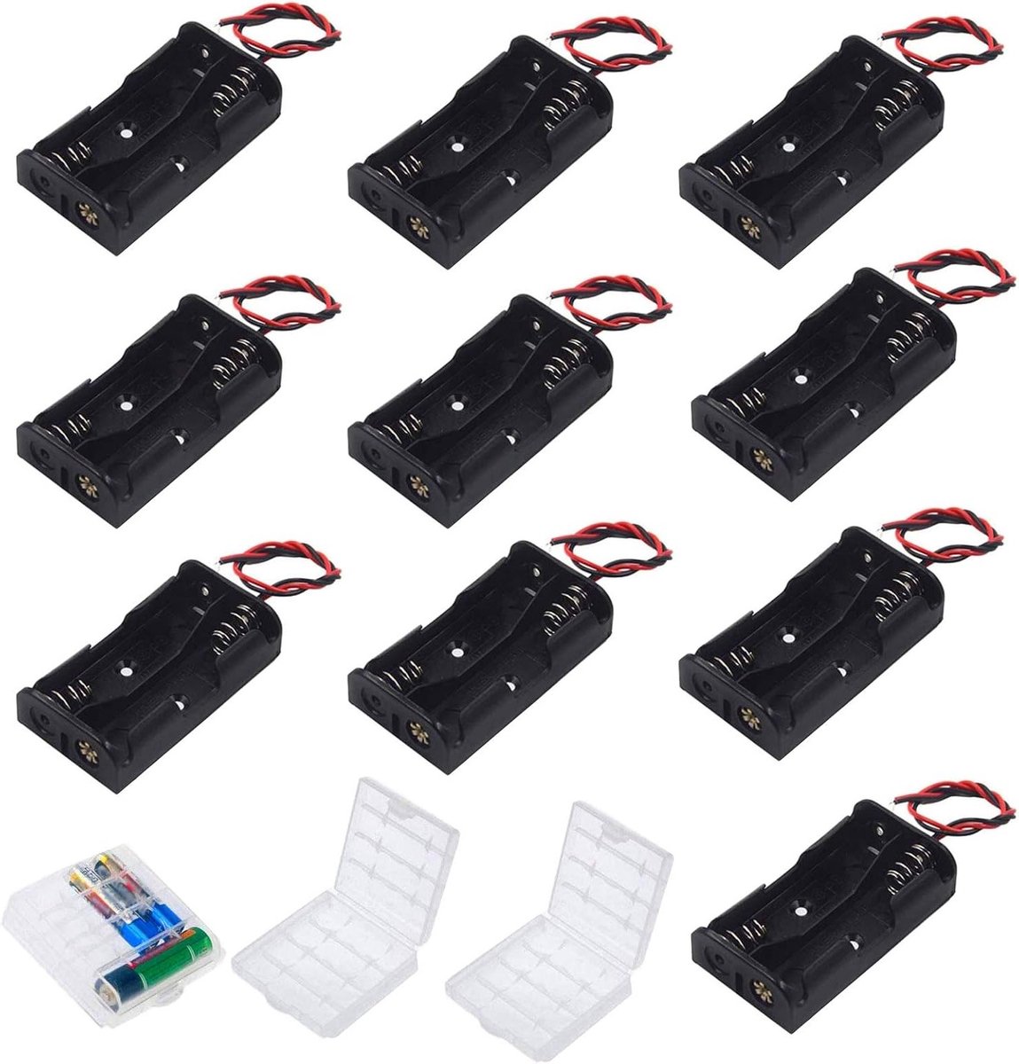10 Stuks 2 x 1.5V AA Batterijhouder met 3 Stuks AA Plastic Batterijdozen voor Batterijopslag en Organisatie