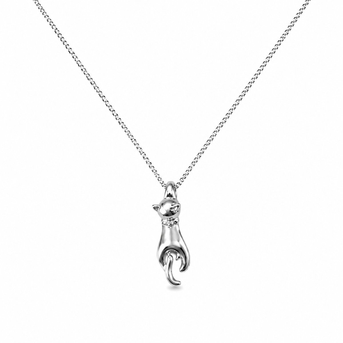 Engravia by Derya – Katten Ketting Dames – Zilveren Ketting (925 Sterling Plating) – Elegante Kat Hanger – Cadeau voor Kattenliefhebber – Dieren Liefde Sieraad voor Haar