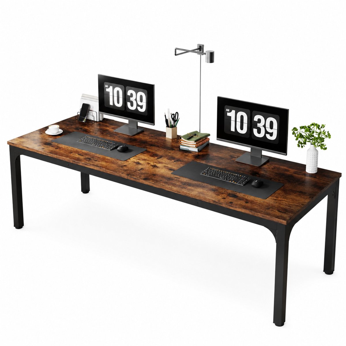 C. , R. E. CORE Bureau - 2 Persoons bureau - 200cm Extra lang computerbureau - Computertafel - Kantoorbureau - 200x70x75cm - Rustiek bruin