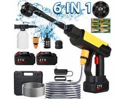 Solvix Hogedrukreiniger – Hogedrukreinigers – Hogedrukreiniger Accu – Hogedrukspuit Draadloos – 6-in-1 Waterpistool – Met Batterij en 5M Slang – Voor Auto, Tuin en Terras