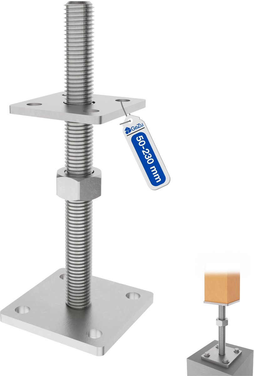 GeZu Impex Verstelbare Paalhouder Met Moer 80 x 80 mm Zinkvlok