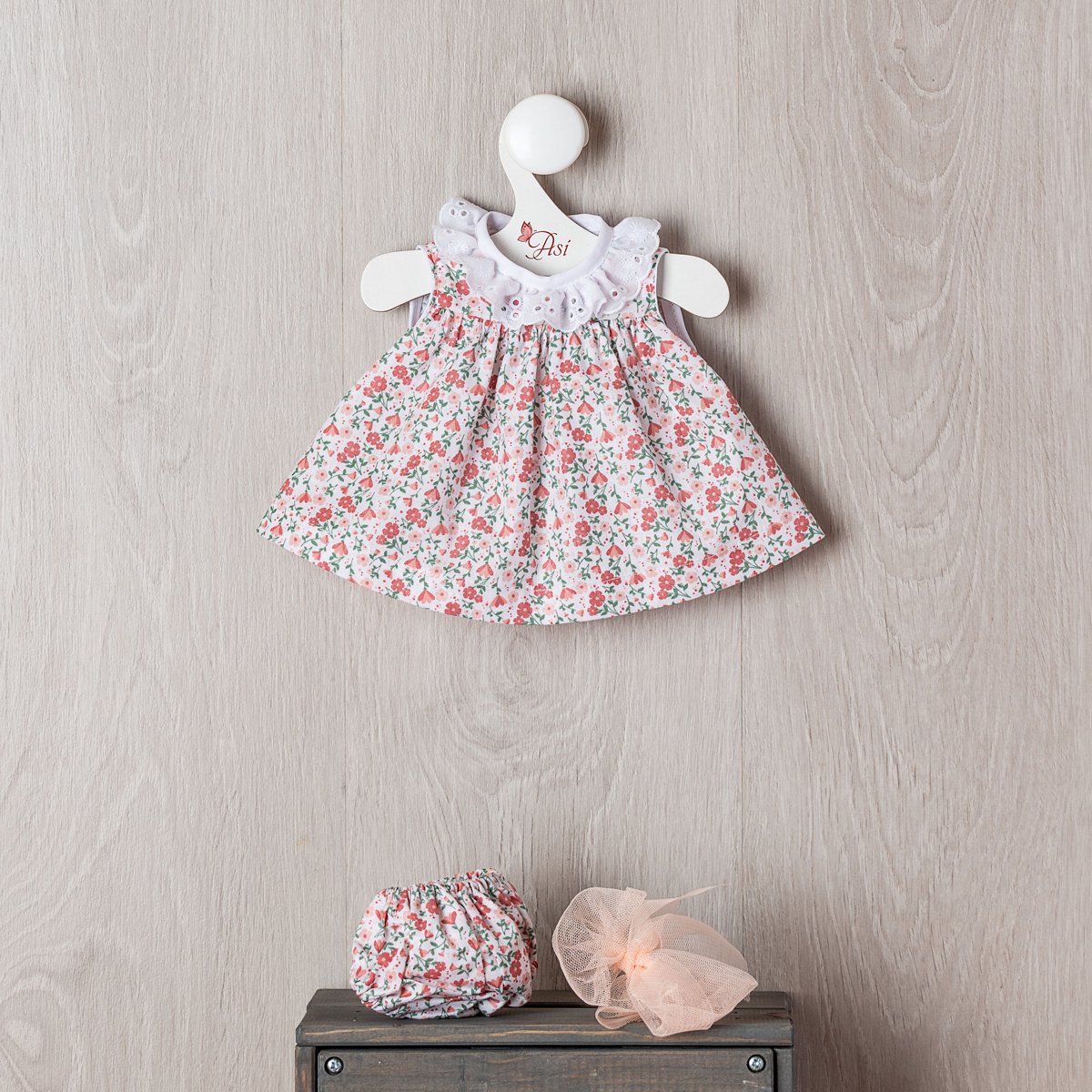 Asi Doll Clothing: FLORAL DRESS, MAMELUKS and HAIRBAND 34x30x2cm, in Fabric, in Bag, 3+