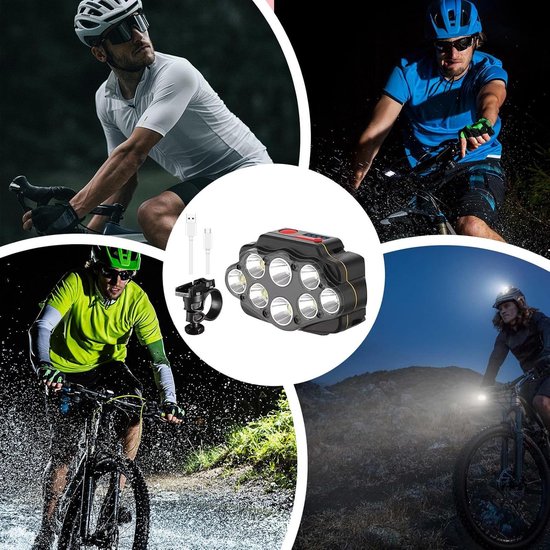 VHV - Fietsverlichting LED Voorlicht - LED Koplamp Fiets voor Nacht Rijden - 8 LED, waterbestendig ontwerp - voor Mountainbike, Racefiets, Stadsfiets, E-bike en Woon-Werkverkeer — afbeelding 5