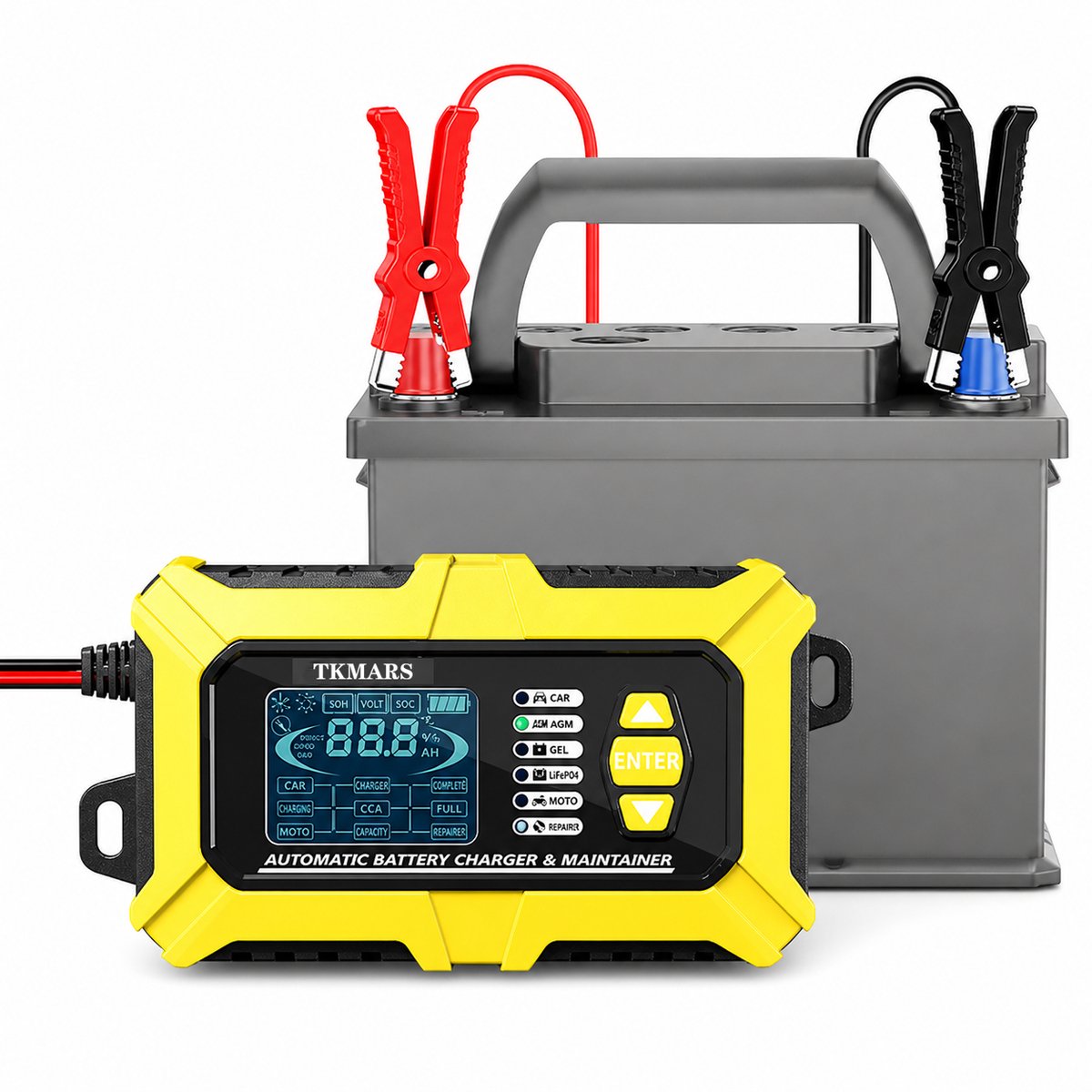 Acculader -Accu Druppellader - 12V/6A - Reparatiemodus - Druppellader - Accu Lader voor Auto / Motor / Scooter / Boot / Camper - Geel