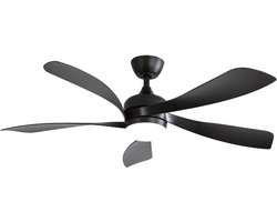 Plafondventilator Met Lamp - Stille ventilator - 5 ABS Bladen - Ø 52 inch - Dimbare lamp met 3 lichtstanden - 6 standen voor de windkracht - Met Afstandsbediening - LED's Light - Zwart