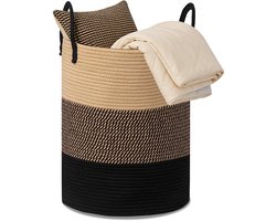 Lemlit Wasmand - Gevlochten Opbergmand met Handvatten 58 L - Speelgoedmand voor Kinderkamer Slaapkamer en Woonkamer - 38 x 50 cm - Zwart Bruin