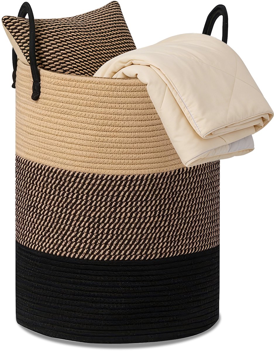 Lemlit Wasmand - Gevlochten Opbergmand met Handvatten 58 L - Speelgoedmand voor Kinderkamer Slaapkamer en Woonkamer - 38 x 50 cm - Zwart Bruin