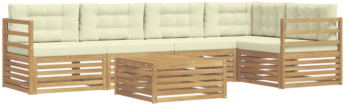 vidaXL Buiten - bank - set - 6 - st - 5-zits - Wit - en - crèmekleurig - Polyester Wit en crèmekleurig