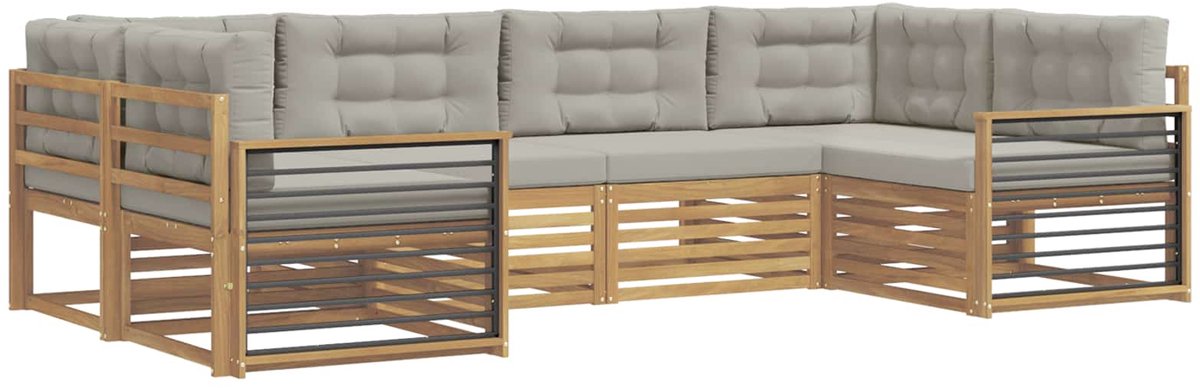 vidaXL Buiten - bank - set - 6 - st - 6-zits - Wit - en - Lichtgrijs Wit en Lichtgrijs