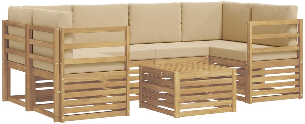 vidaXL Buiten - bank - set - 7 - st - 6-zits - Wit - en - Beige - Polyester Wit en Beige