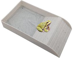 Schildpad Drinkbak - Voedingsschaal Reptiel - Reptielen Verzorgen - Met Droogplateau - 36 x 21 x 6 cm - Houtnerf