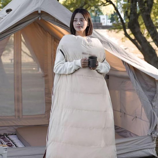 Synthetische Slaapzak - Kampeerzak Outdoor - Kamperen en Hiken - Waterafstotend Materiaal - 225 x 90 cm - Beige van Merkloos — afbeelding 3