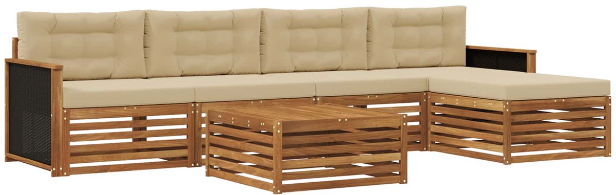 vidaXL Buiten - bank - set - 6 - st - 5-zits - Natuurlijk - en - Beige Natuurlijk en Beige
