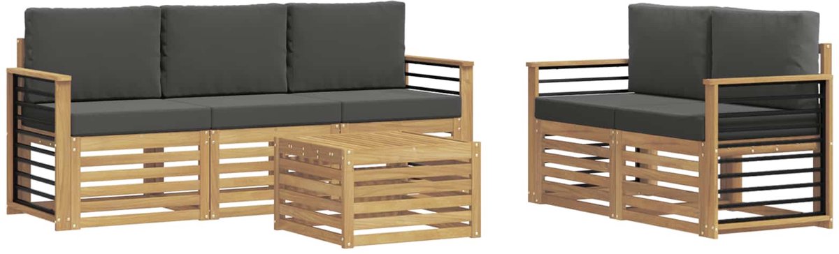 vidaXL Buiten - bank - set - 6 - st - 5-zits - Wit - en - antracietkleurig - Polyester Wit en antracietkleurig