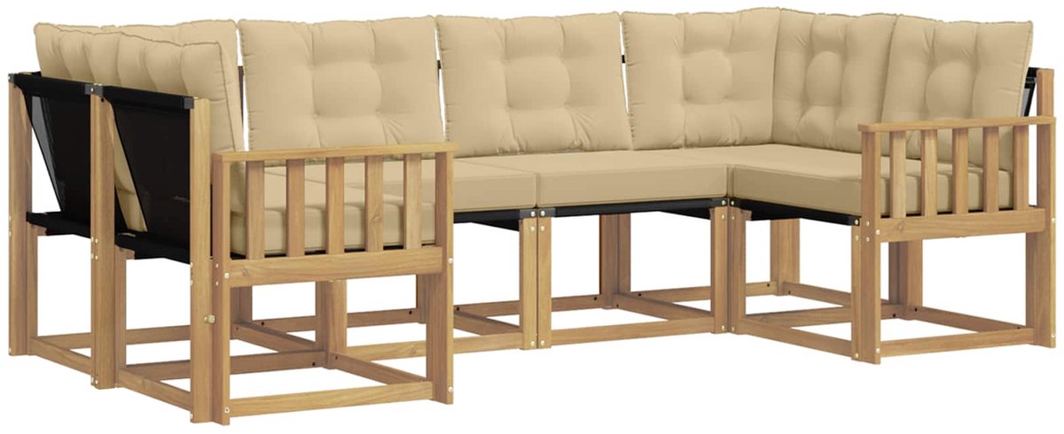 vidaXL Buiten - bank - set - 6 - st - 6-zits - Wit - en - Beige Wit en Beige