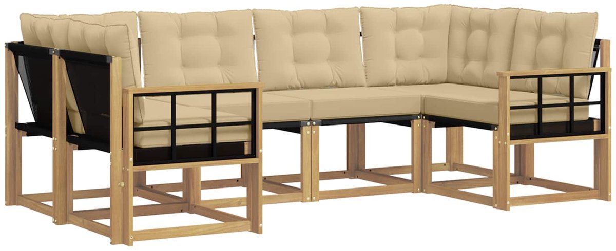 vidaXL Buiten - bank - set - 6 - st - 6-zits - Wit - en - Beige Wit en Beige