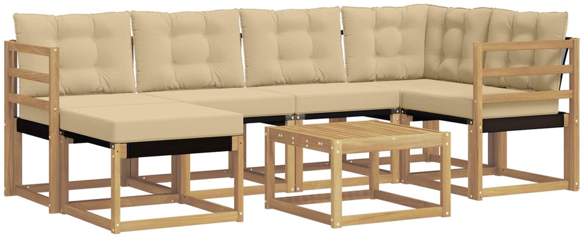 vidaXL Buiten - bank - set - 7 - st - 6-zits - Wit - en - Beige Wit en Beige