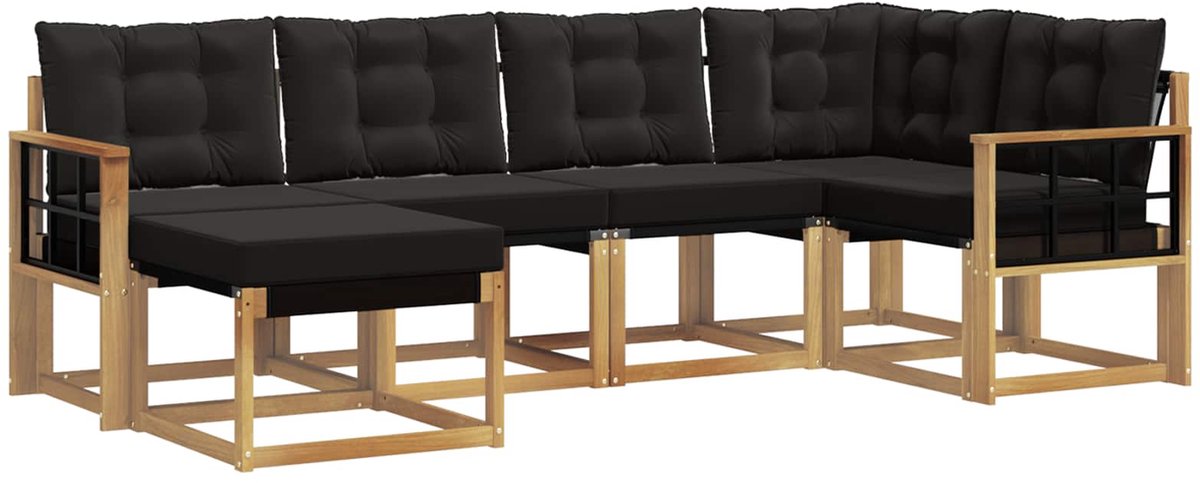 vidaXL Buiten - bank - set - 6 - st - 6-zits - Wit - en - zwart Wit en zwart