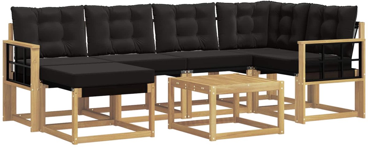 vidaXL Buiten - bank - set - 7 - st - 6-zits - Wit - en - zwart Wit en zwart