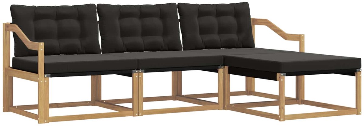 vidaXL Buiten - bank - set - 4 - st - 4-zits - Wit - en - zwart Wit en zwart