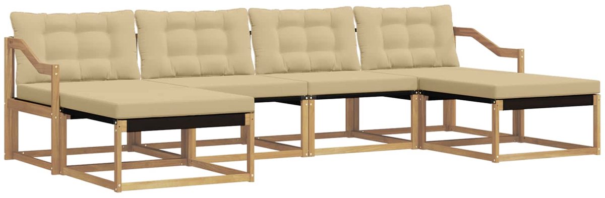 vidaXL Buiten - bank - set - 6 - st - 6-zits - Wit - en - Beige Wit en Beige
