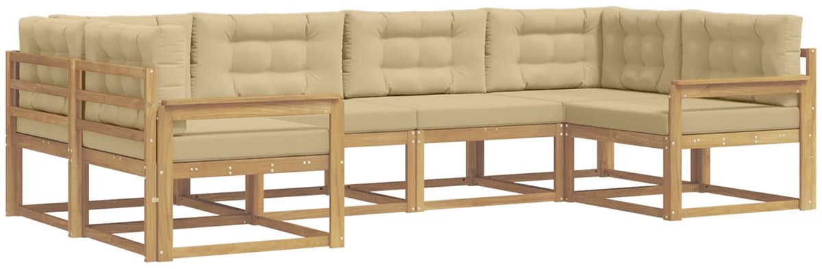 vidaXL Buiten - bank - set - 6 - st - 6-zits - Wit - en - Beige Wit en Beige