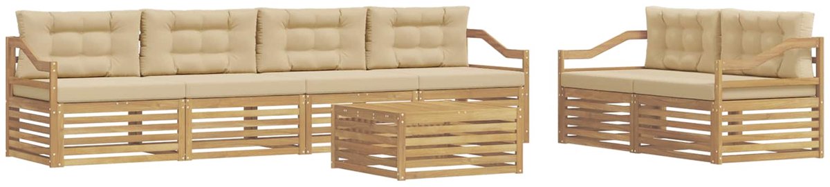 vidaXL Buiten - bank - set - 7 - st - 6-zits - Wit - en - Beige - Polyester Wit en Beige