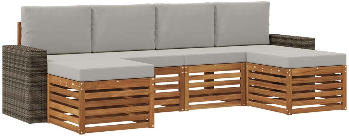vidaXL Buiten - bank - set - 6 - st - 6-zits - Naturel - en - lichtgrijs Naturel en lichtgrijs