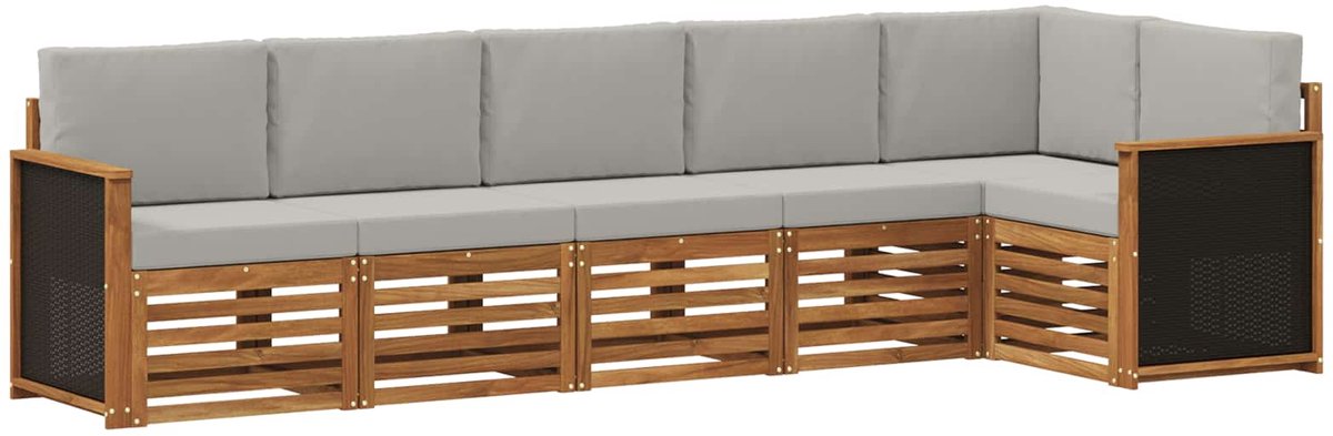 vidaXL Buiten - bank - set - 6 - st - 6-zits - Naturel - en - lichtgrijs Naturel en lichtgrijs