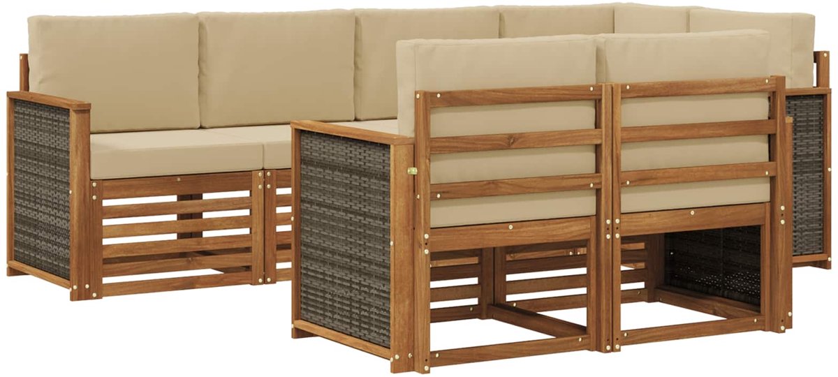 vidaXL Buiten - bank - set - 7 - st - 7-zits - Natuurlijk - en - Beige Natuurlijk en Beige