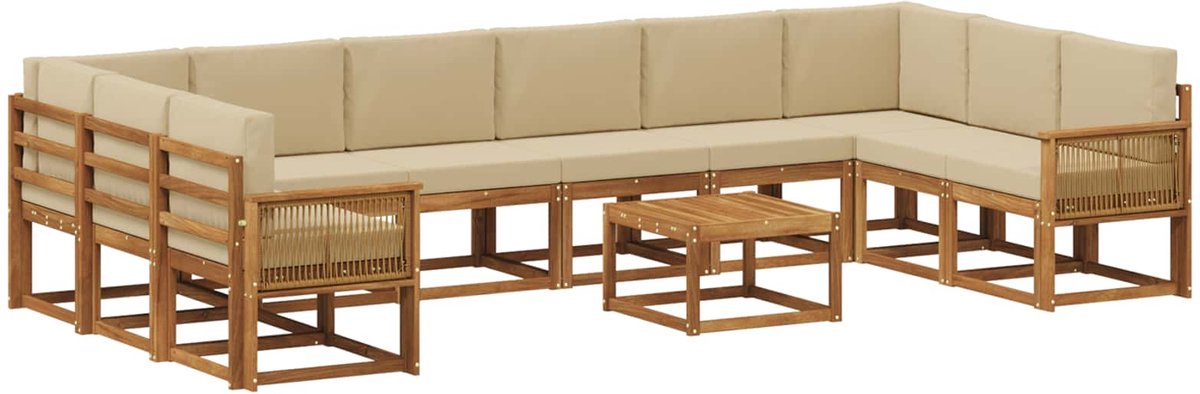 vidaXL Buiten - bank - set - 11 - st - 10-zits - Natuurlijk - en - Beige Natuurlijk en Beige