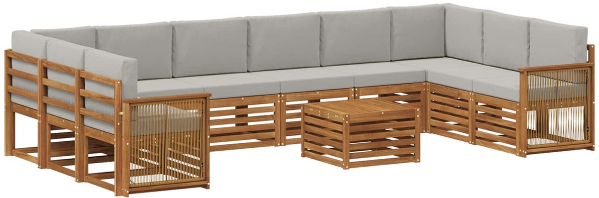 vidaXL Buiten - bank - set - 11 - st - 10-zits - Naturel - en - lichtgrijs Naturel en lichtgrijs