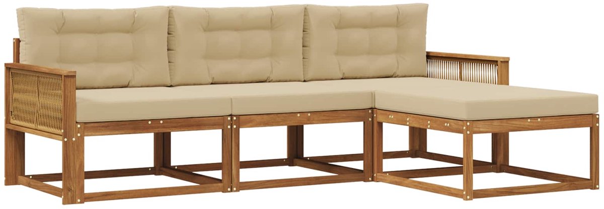 vidaXL Buiten - bank - set - 4 - st - 4-zits - Natuurlijk - en - Beige Natuurlijk en Beige