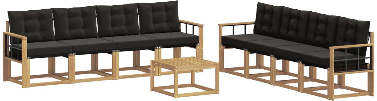 vidaXL Buiten - bank - set - 9 - st - 8-zits - Wit - en - zwart Wit en zwart