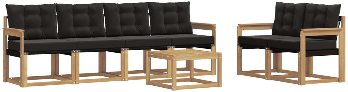vidaXL Buiten - bank - set - 7 - st - 6-zits - Wit - en - zwart Wit en zwart