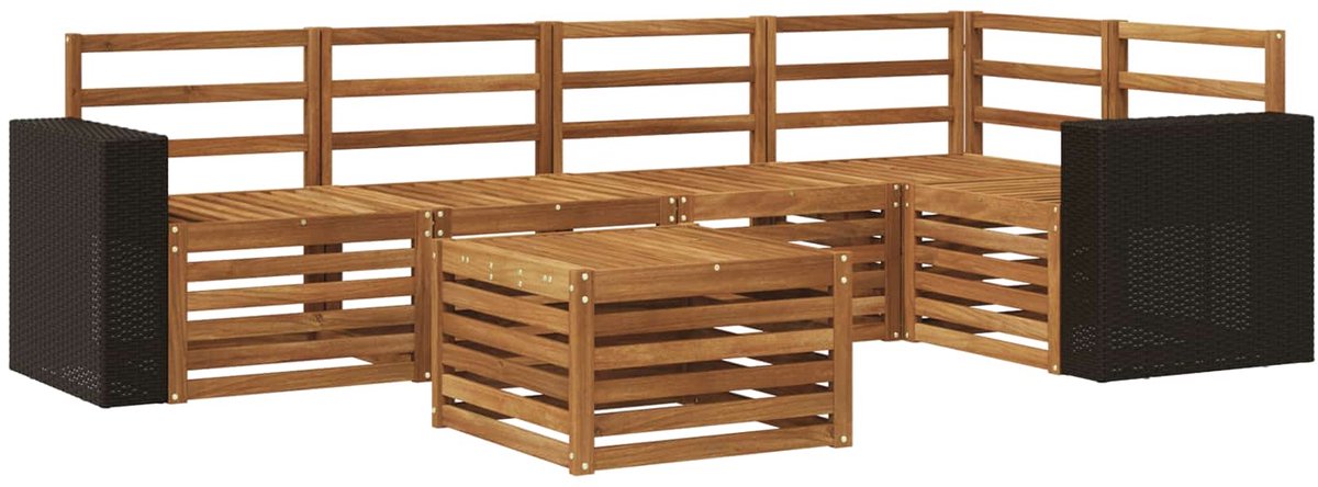 vidaXL Buiten - bank - set - 6 - st - 5-zits - Naturel - Massief - Acacia - Hout