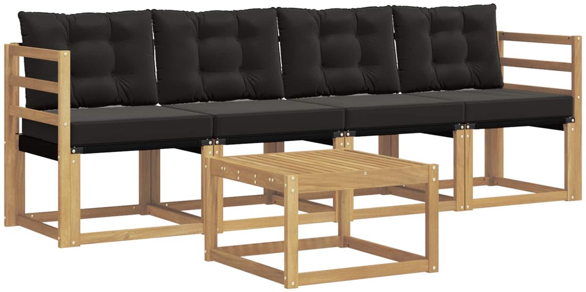 vidaXL Buiten - bank - set - 5 - st - 4-zits - Wit - en - zwart Wit en zwart