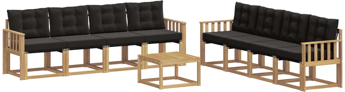 vidaXL Buiten - bank - set - 9 - st - 8-zits - Wit - en - zwart Wit en zwart