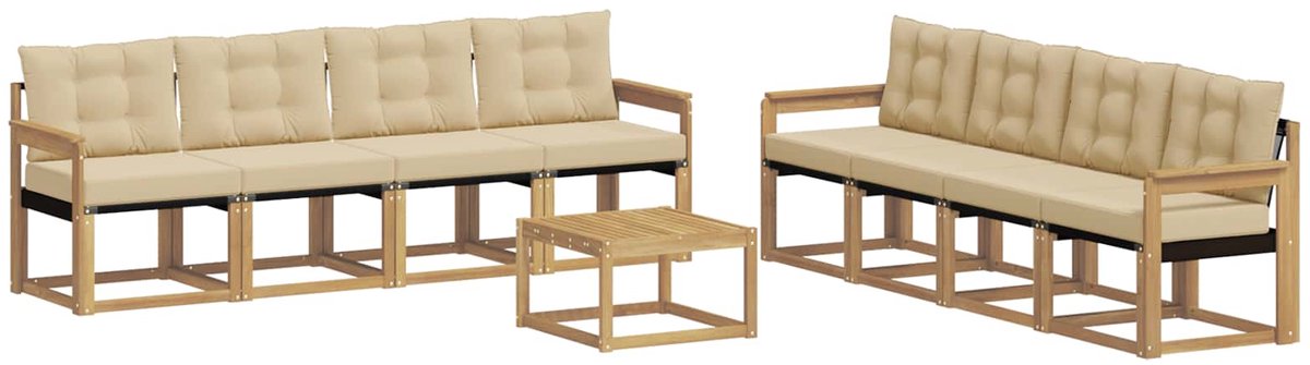 vidaXL Buiten - bank - set - 9 - st - 8-zits - Wit - en - Beige Wit en Beige