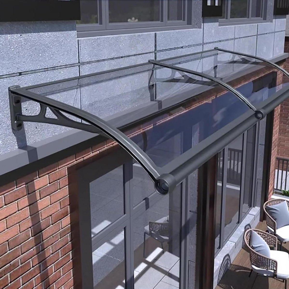 Deurluifel Buitenluifel - Regenkap Veranda - Entree Beschermen - Verbeterde Drainage - 100 kg Belasting - Transparant Zwart