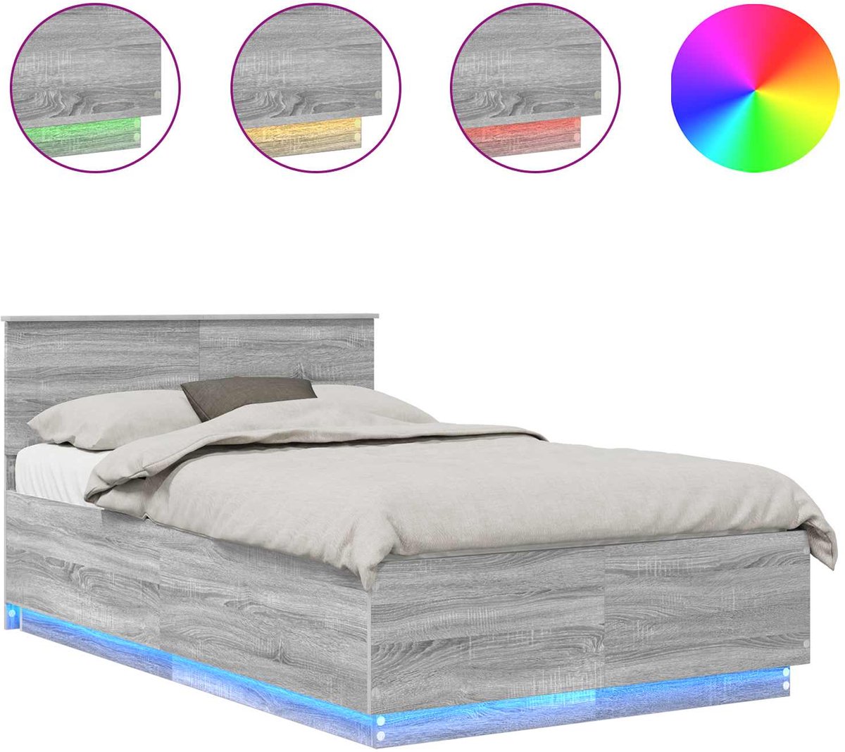 vidaXL Bedframe - met - hoofdeinde - Grijs - Sonoma - 135 - x - 190 - cm - Bewerkt - hout Grijs sonoma
