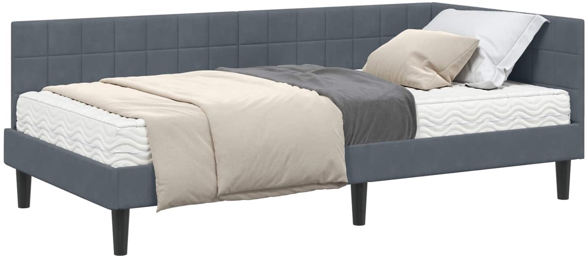 vidaXL Hoekbedframe - met - Matras - 2 - st - Donkergrijs - 90 - x - 200 - cm - Fluweel