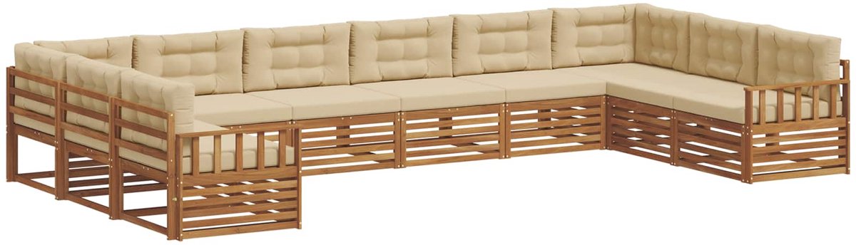 vidaXL Sofa-Sets - 5 - st - Natuurlijk - en - Beige - Massief - Acacia - Hout Natuurlijk en Beige