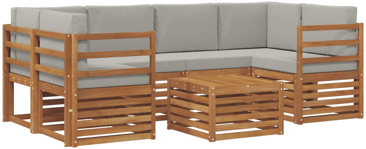 vidaXL Buiten - bank - set - 7 - st - Naturel - en - lichtgrijs - Massief - Acacia - Hout Naturel en lichtgrijs