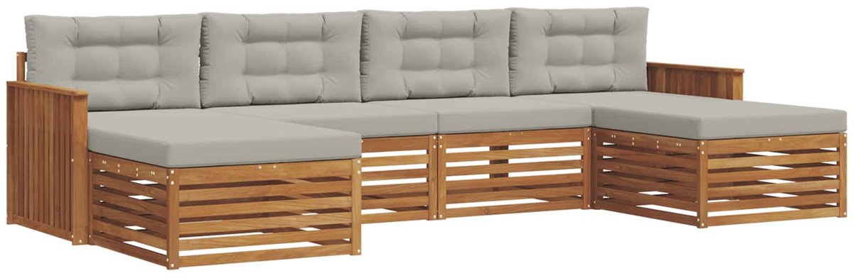 vidaXL Buiten - bank - set - 6 - st - 4-zits - Naturel - en - lichtgrijs Naturel en lichtgrijs