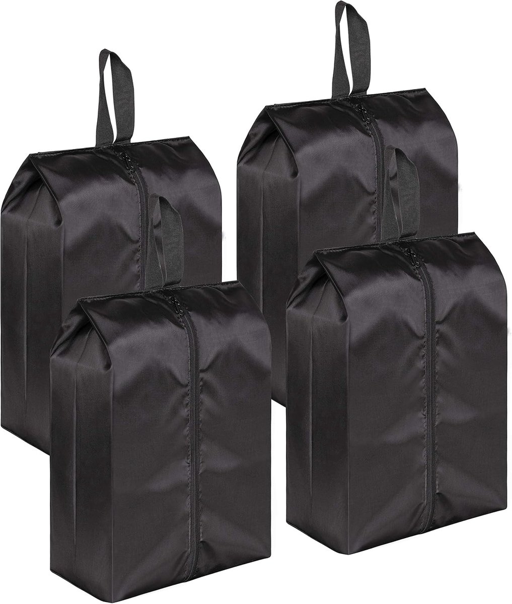 Schoenentassen – 4 stuks – Draagbaar – Voor 2 paar – Reisschoenentassen – Met ritssluiting – Stofdicht – 42 × 24 × 18 cm – Zwart