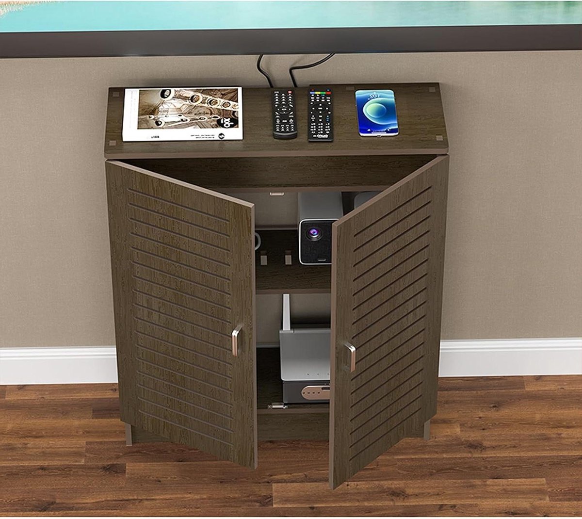 Router Opbergkast - Mediahub Kast - Netwerkapparatuur Organiseren - Geavanceerde Ventilatie - 50x70x30cm - Walnoot